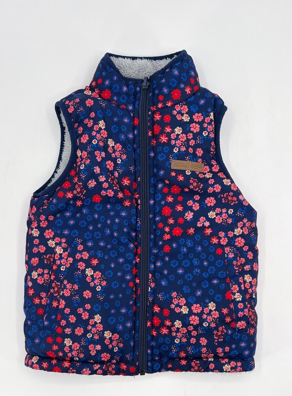 Buffalo David Button Vest Girls Extra Small 5/6 Floral Blue Reversible Sleeveles